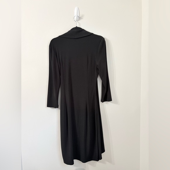 JOSEPH RIBKOFF Black Belted Faux Wrap Midi Dress Sz 12 Quiet Luxury Equestrian - Picture 4 of 5